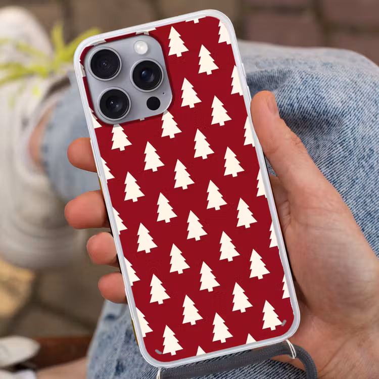 Telefoonhoesje met koord - Kerstboom - Rood - Wit — 2