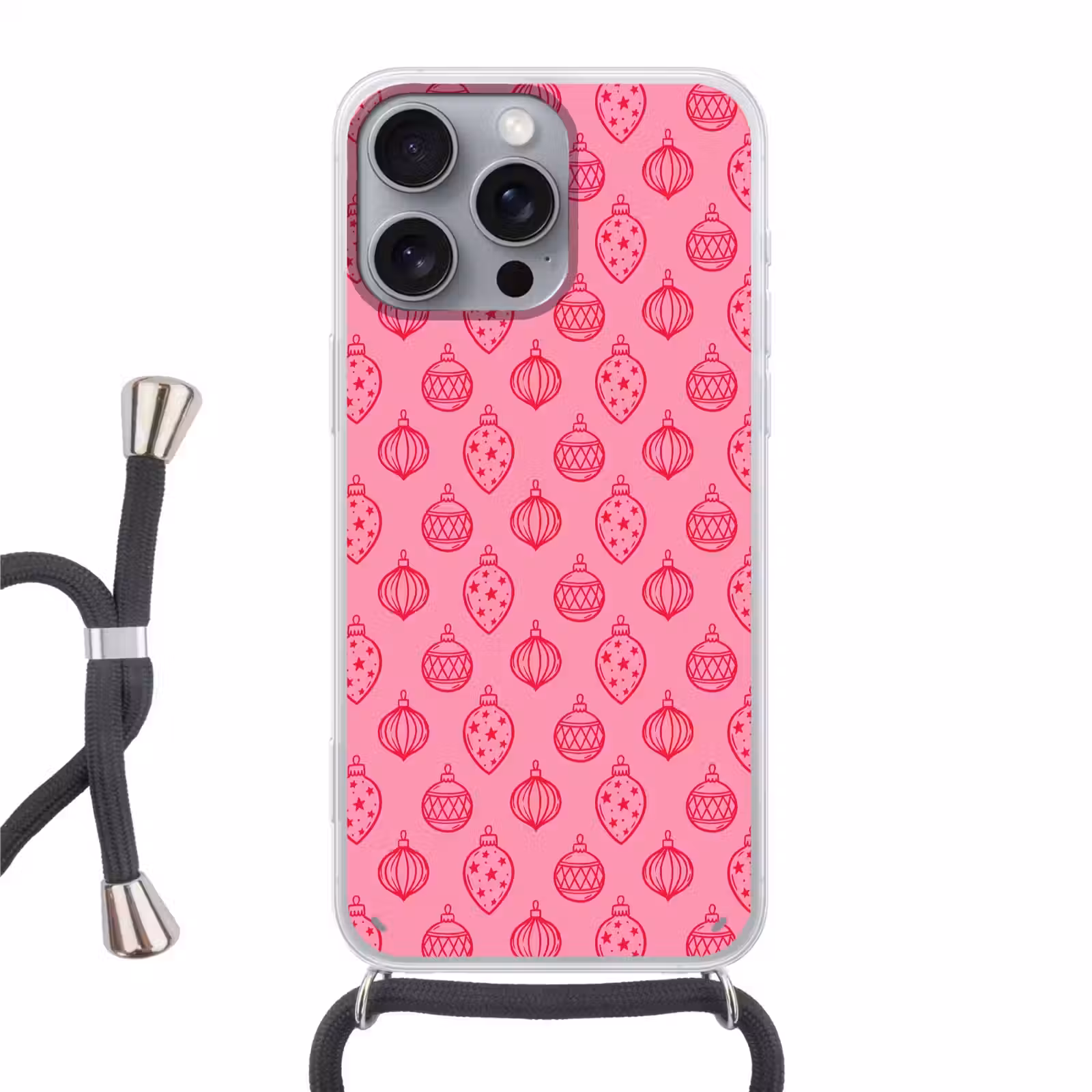 Telefoonhoesje met koord - Kerstbal - Roze - Rood — 1