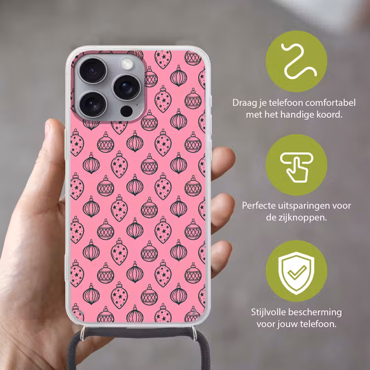 Telefoonhoesje met koord - Kerstbal - Groen - Roze — 4