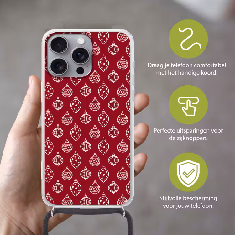 Telefoonhoesje met koord - Kerstbal - Rood - Crème — 4