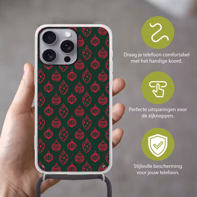 Telefoonhoesje met koord - Kerstbal - Rood - Groen — 4