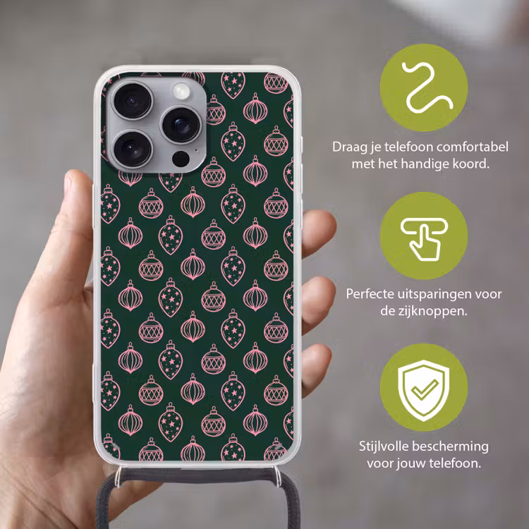 Telefoonhoesje met koord - Kerstbal - Roze - Groen — 4
