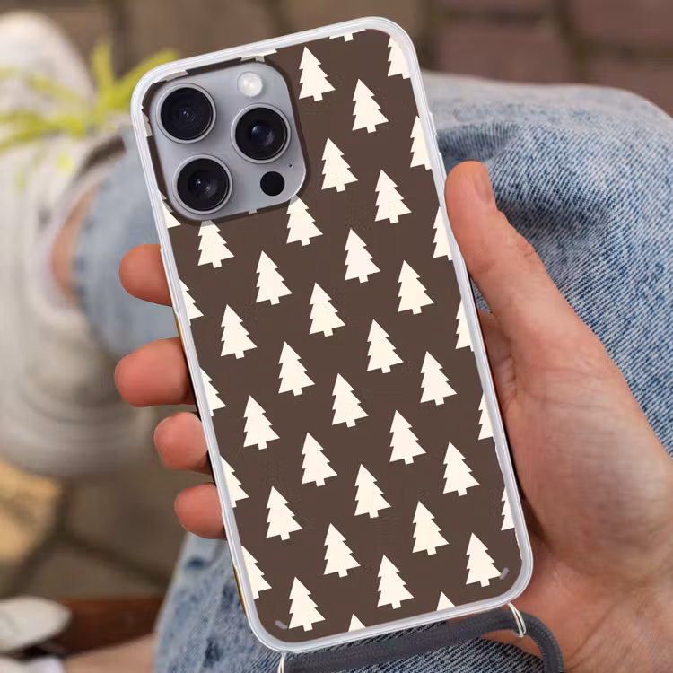 Telefoonhoesje met koord - Kerstboom - Grijs - Crème — 2