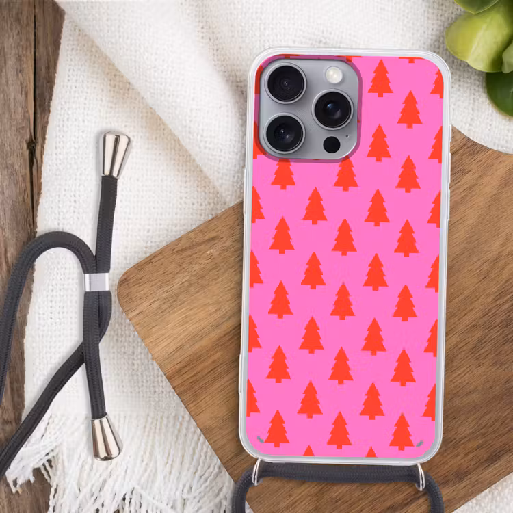 Telefoonhoesje met koord - Kerstboom - Rood - Neon — 3