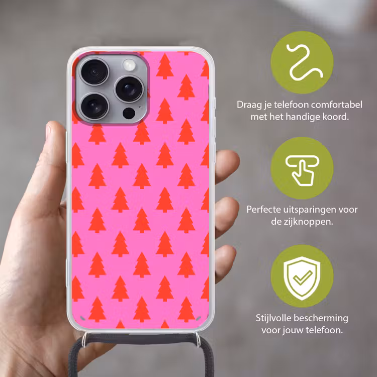 Telefoonhoesje met koord - Kerstboom - Rood - Neon — 4