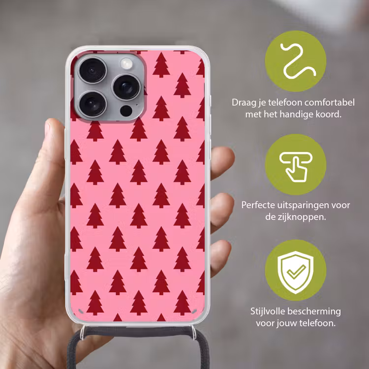 Telefoonhoesje met koord - Kerstboom - Rood - Roze — 4