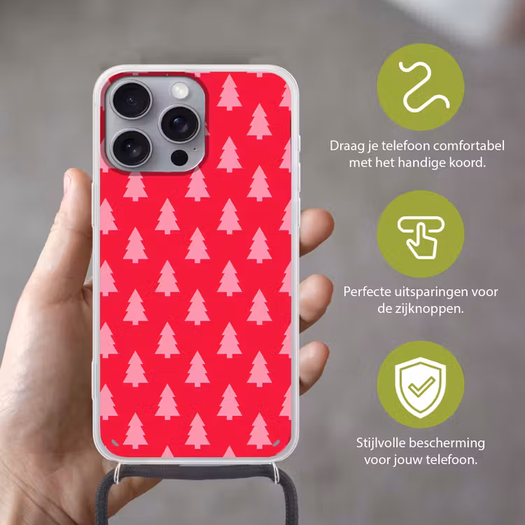 Telefoonhoesje met koord - Kerstboom - Roze - Rood — 4
