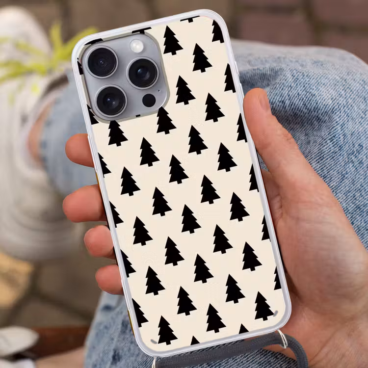 Telefoonhoesje met koord - Kerstboom - Wit - Zwart — 2