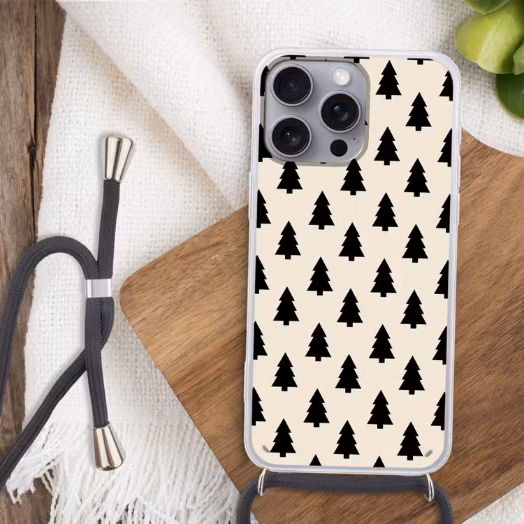 Telefoonhoesje met koord - Kerstboom - Wit - Zwart — 3