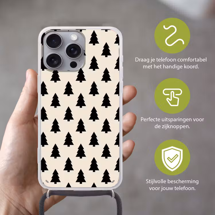Telefoonhoesje met koord - Kerstboom - Wit - Zwart — 4