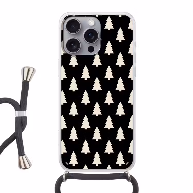 Telefoonhoesje met koord - Kerstboom - Zwart - Wit — 1