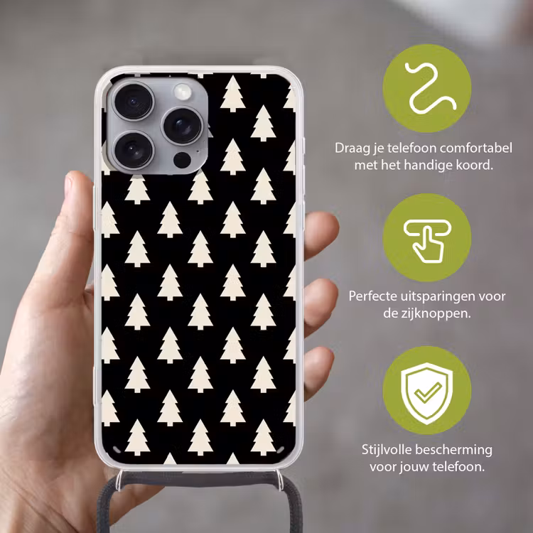 Telefoonhoesje met koord - Kerstboom - Zwart - Wit — 4