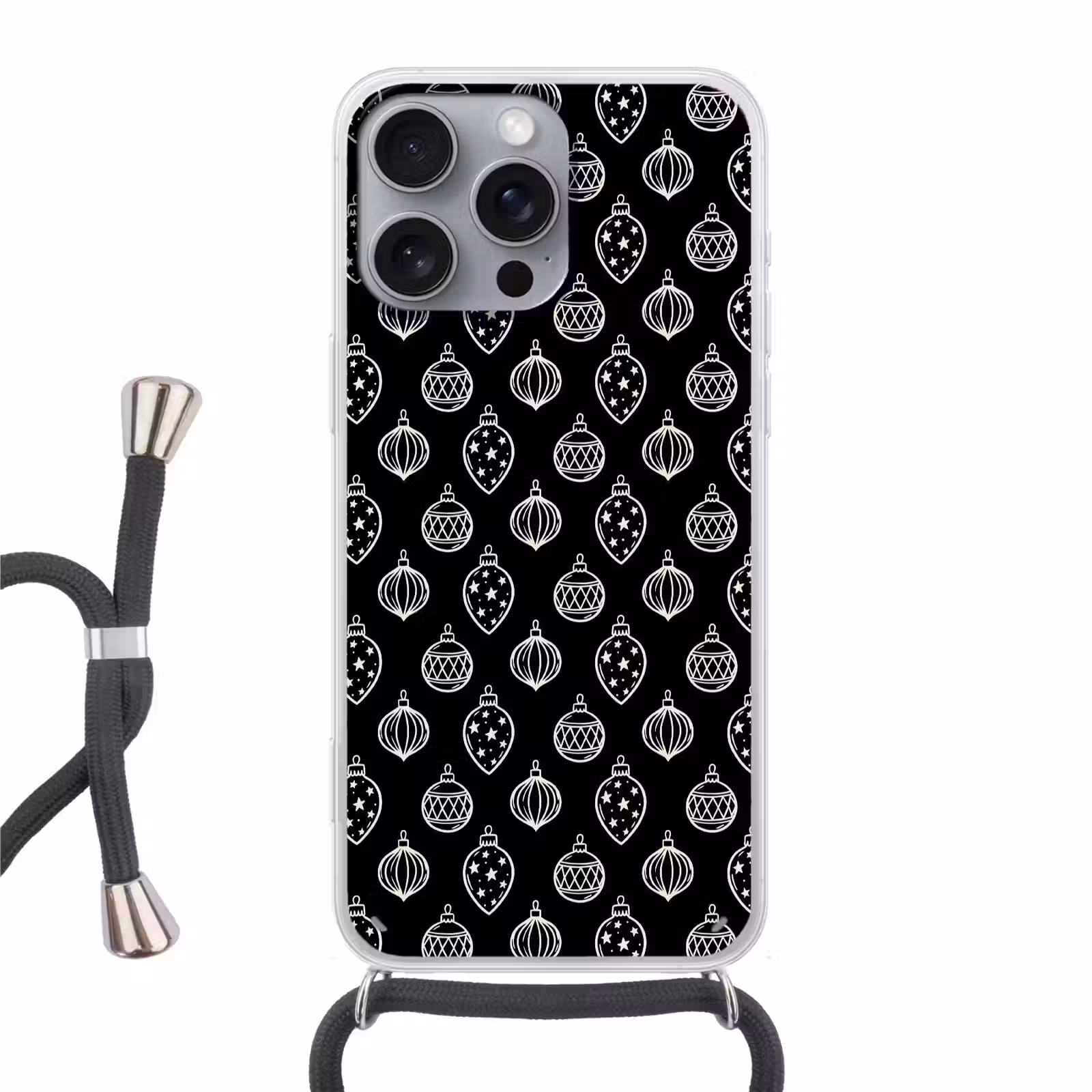 Telefoonhoesje met koord - Kerstbal - Wit - Zwart — 1