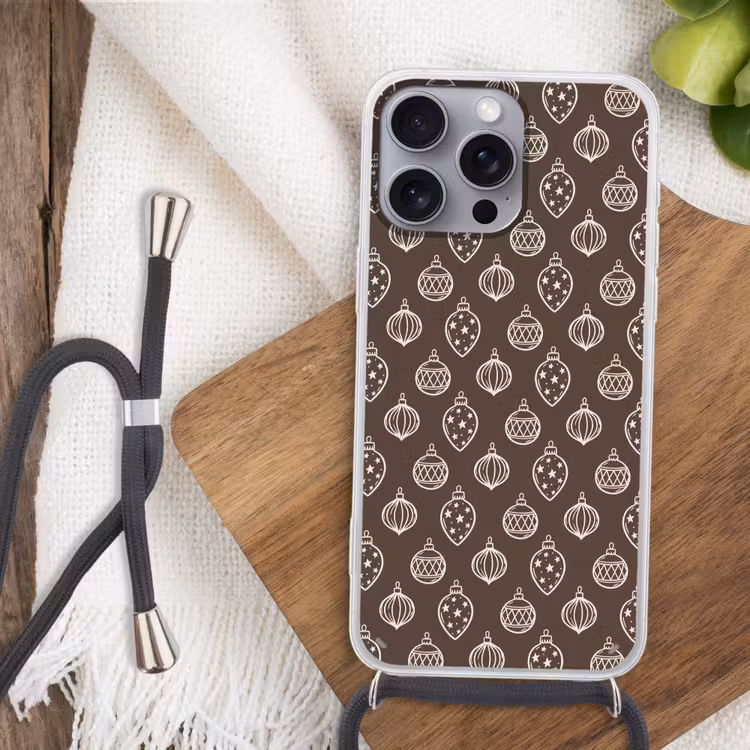 Telefoonhoesje met koord - Kerstbal - Grijs - Crème — 3