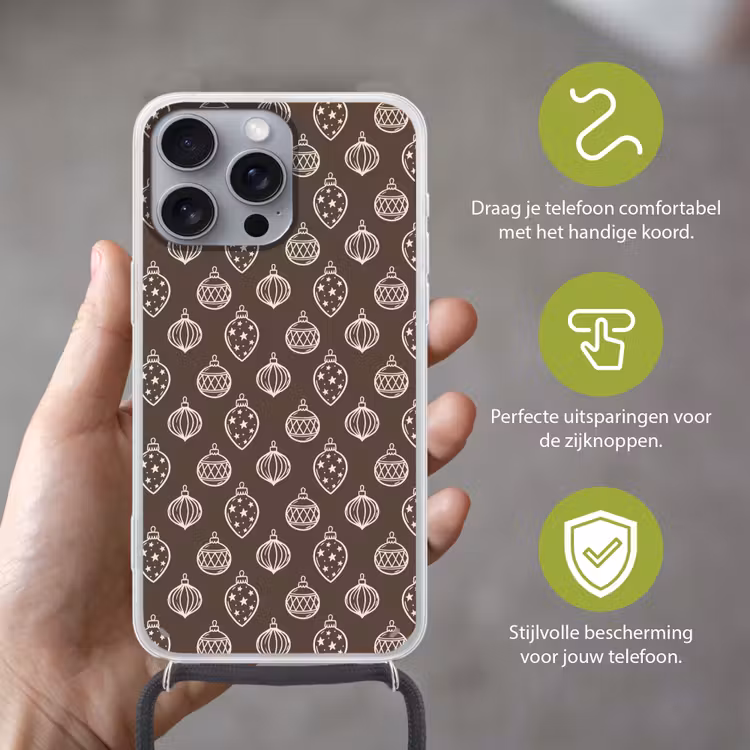 Telefoonhoesje met koord - Kerstbal - Grijs - Crème — 4