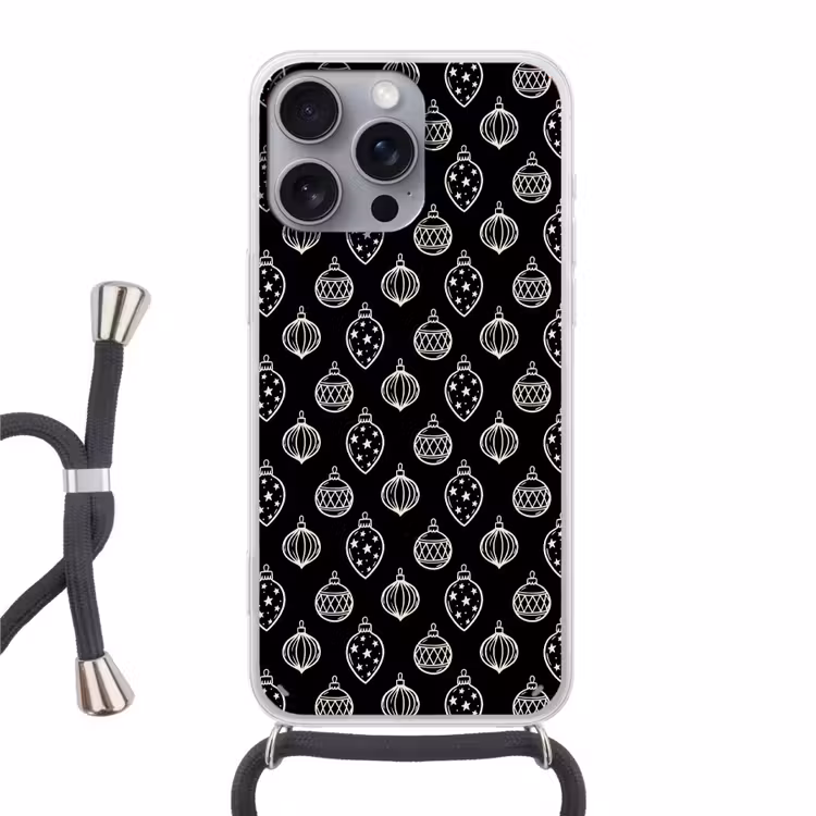 Telefoonhoesje met koord - Kerstbal - Wit - Zwart — 1