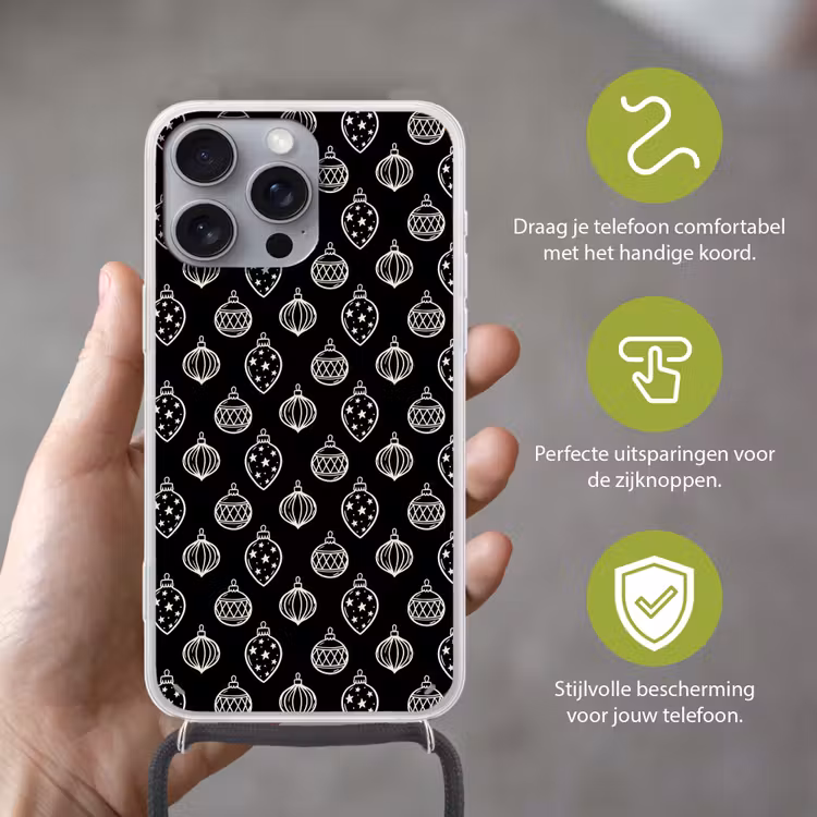 Telefoonhoesje met koord - Kerstbal - Wit - Zwart — 4