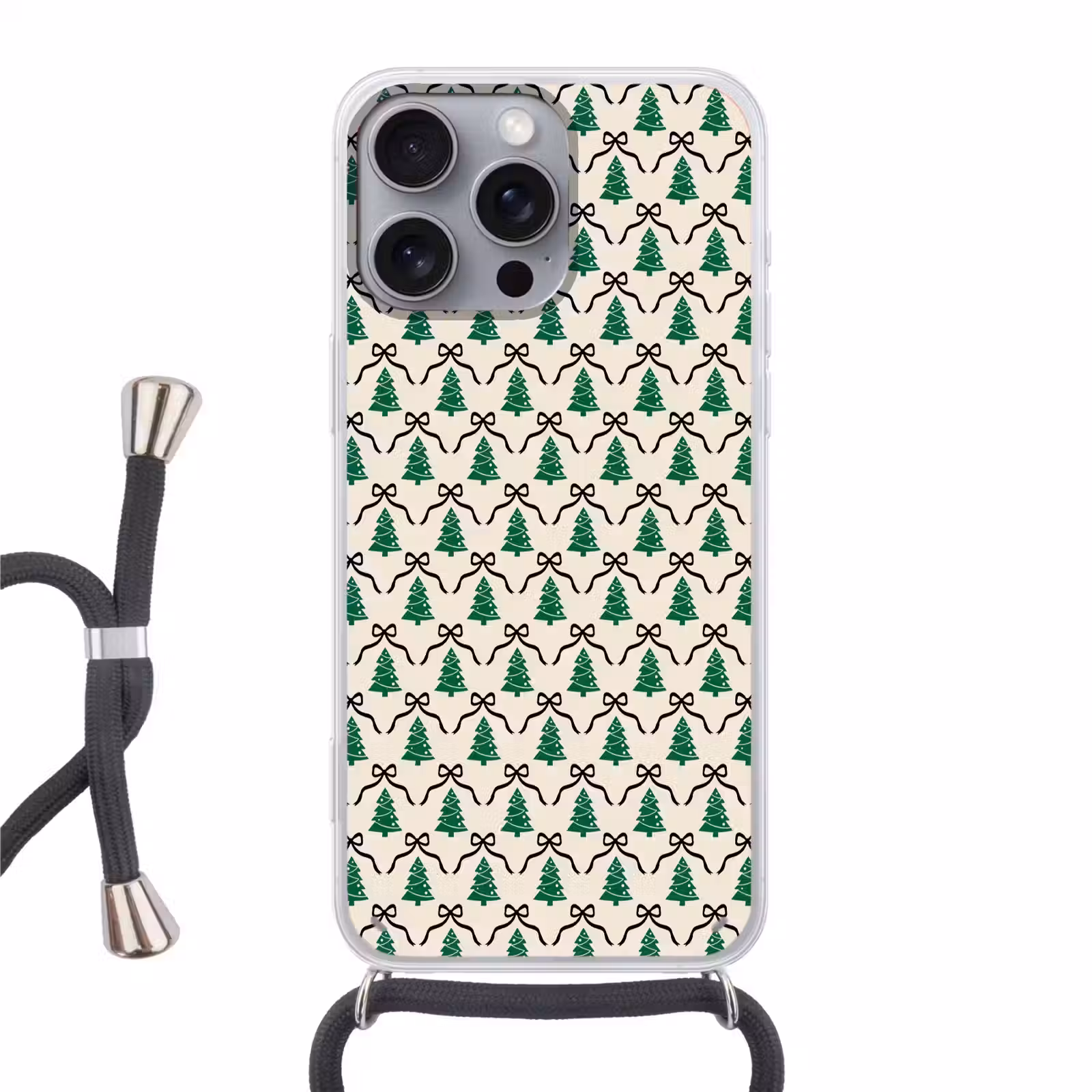 Telefoonhoesje met koord - Kerst - Wit - Zwart - Strik — 1