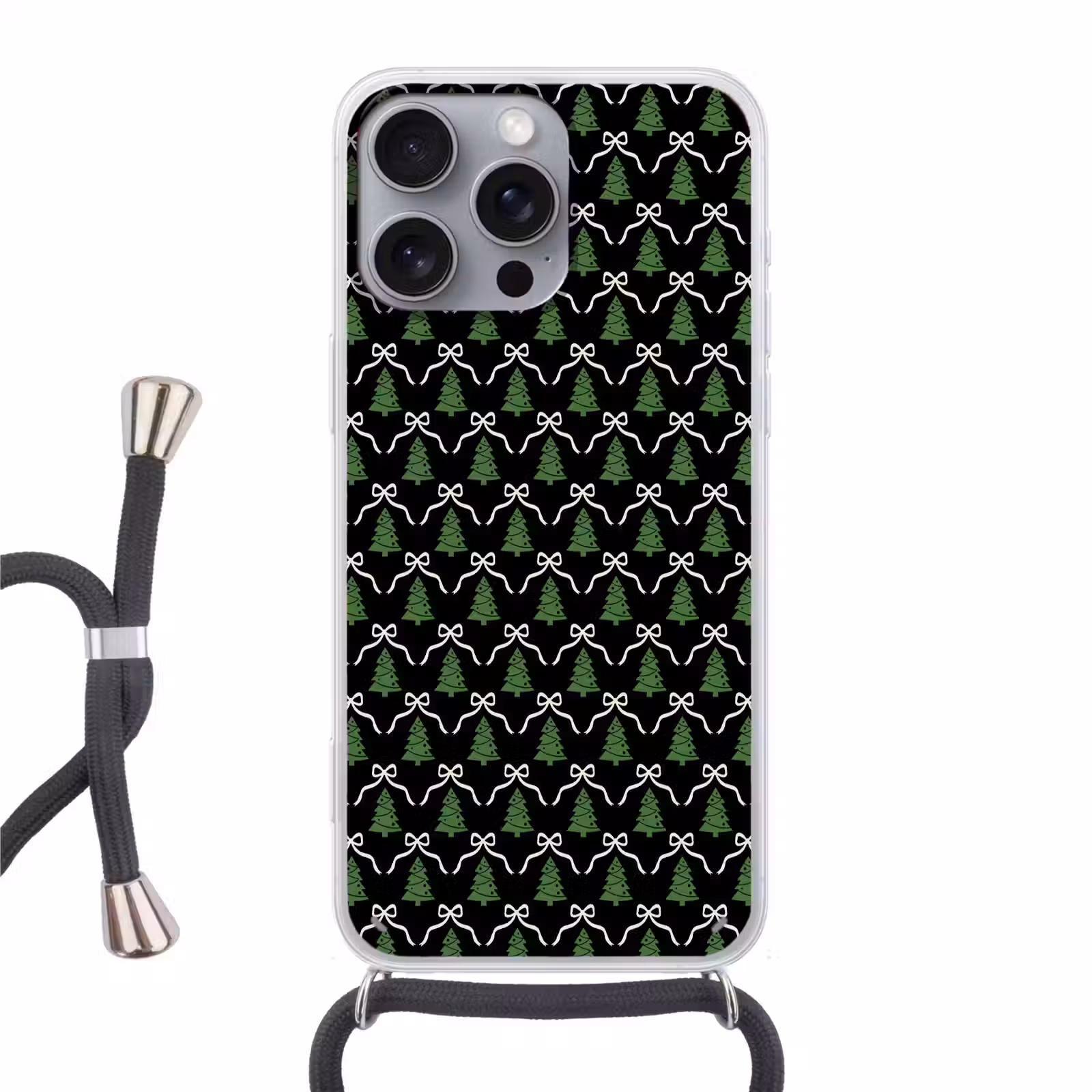 Telefoonhoesje met koord - Kerst - Zwart - Wit - Strik — 1