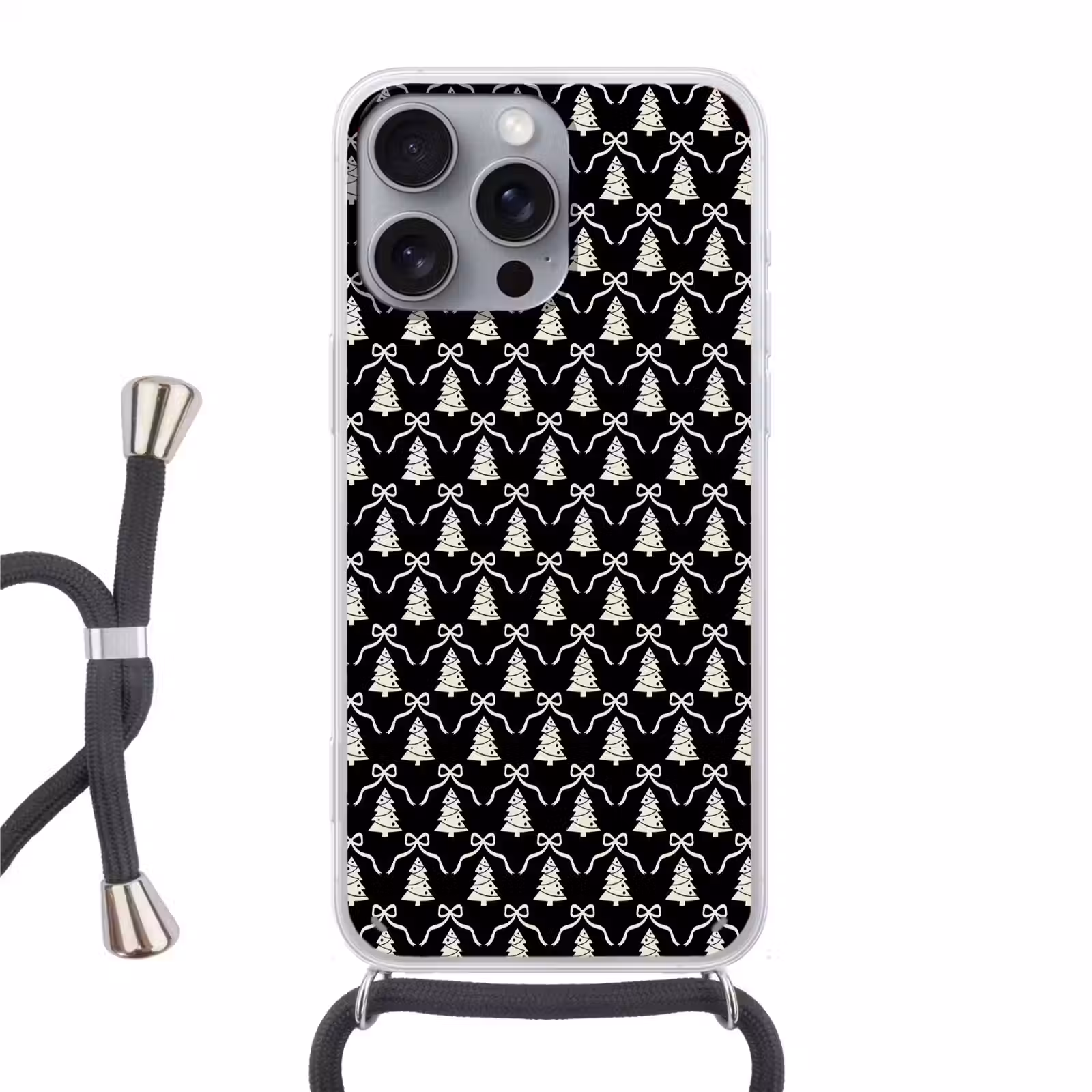 Telefoonhoesje met koord - Strik - Wit - Zwart - Kerst — 1