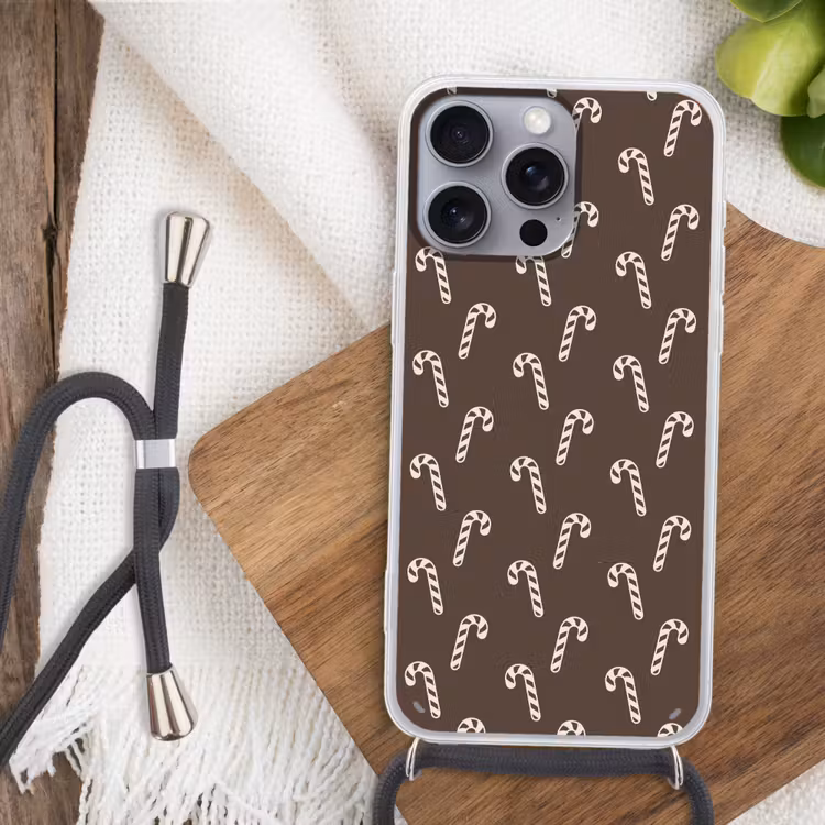 Telefoonhoesje met koord - Kerst - Crème - Taupe - Zuurstok — 3
