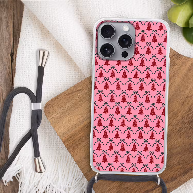 Telefoonhoesje met koord - Kerst - Rood - Groen - Strik — 3