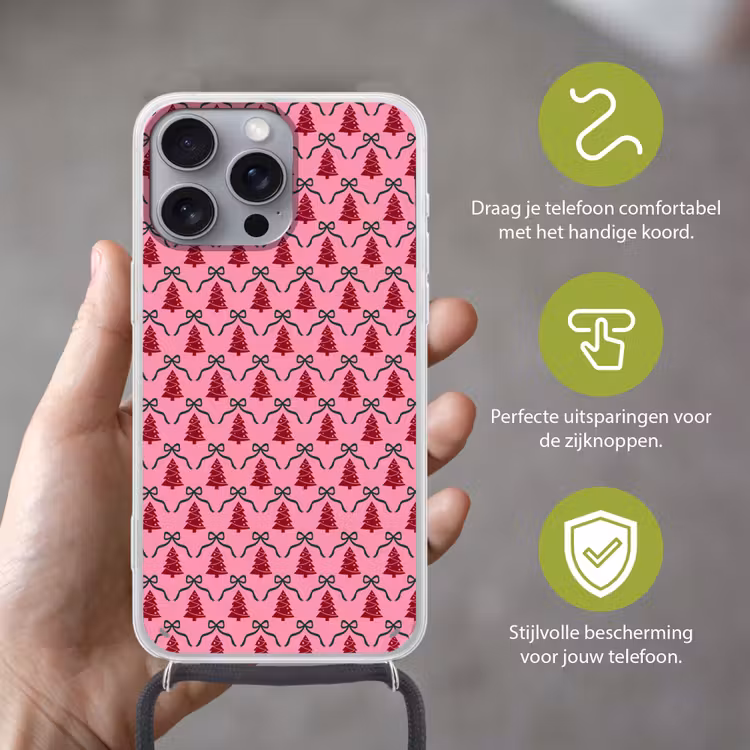 Telefoonhoesje met koord - Kerst - Rood - Groen - Strik — 4