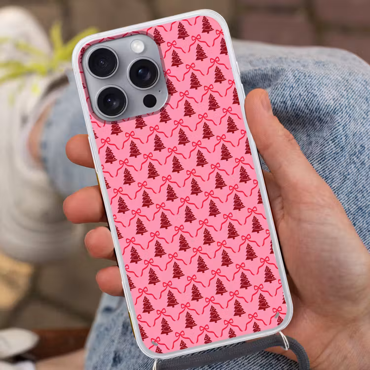 Telefoonhoesje met koord - Kerst - Rood - Roze - Strik — 2