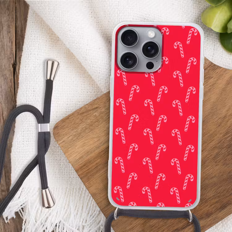 Telefoonhoesje met koord - Kerst - Roze - Rood - Zuurstok — 3