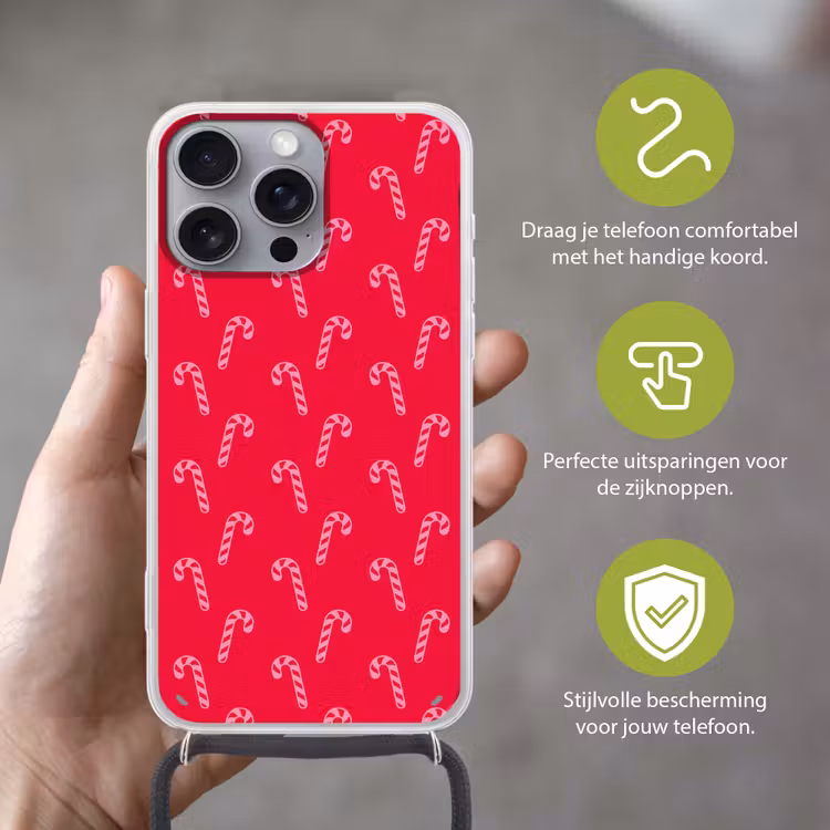 Telefoonhoesje met koord - Kerst - Roze - Rood - Zuurstok — 4