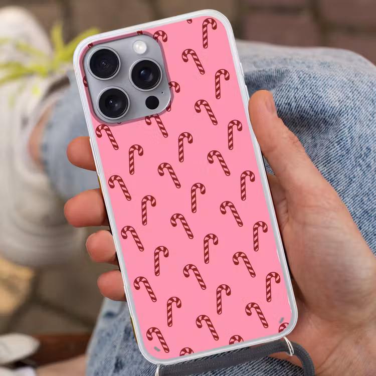 Telefoonhoesje met koord - Kerst - Roze - Zuurstok - Rood — 2