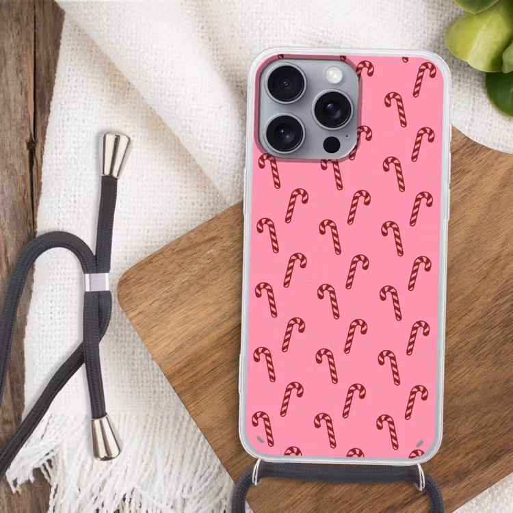 Telefoonhoesje met koord - Kerst - Roze - Zuurstok - Rood — 3