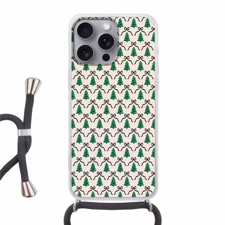 Telefoonhoesje met koord - Kerst - Wit - Zwart - Strik — 1