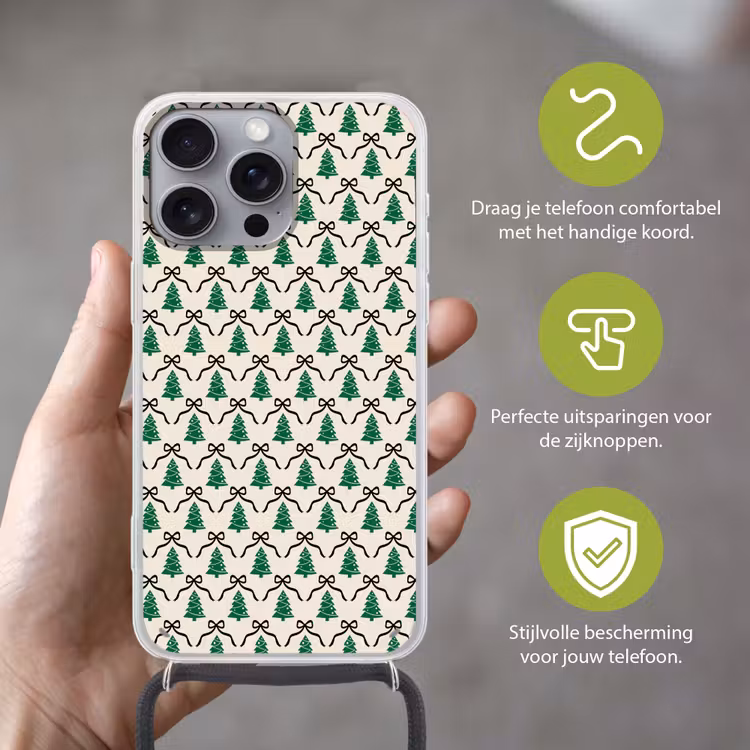 Telefoonhoesje met koord - Kerst - Wit - Zwart - Strik — 4