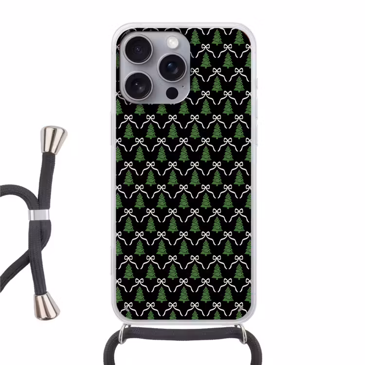 Telefoonhoesje met koord - Kerst - Zwart - Wit - Strik — 1