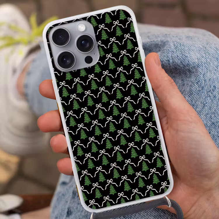 Telefoonhoesje met koord - Kerst - Zwart - Wit - Strik — 2