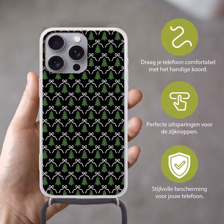 Telefoonhoesje met koord - Kerst - Zwart - Wit - Strik — 4