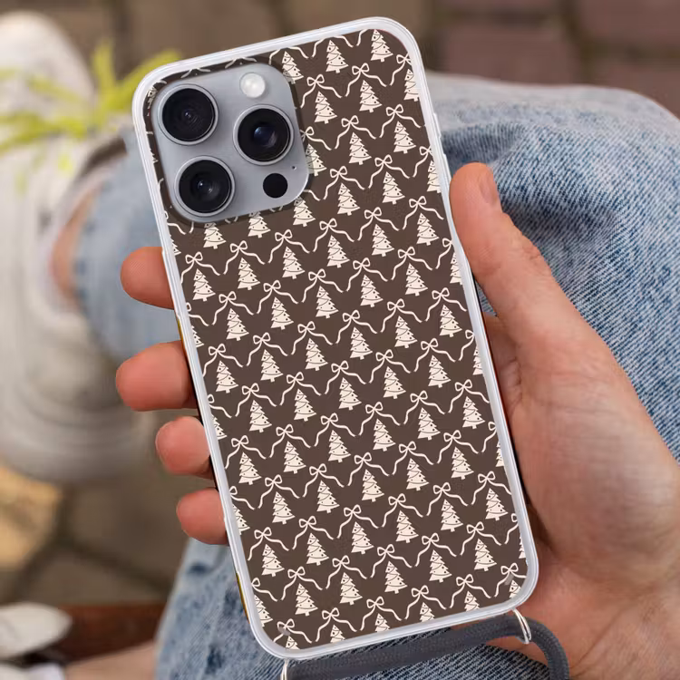 Telefoonhoesje met koord - Strik - Taupe - Wit - Kerst — 2