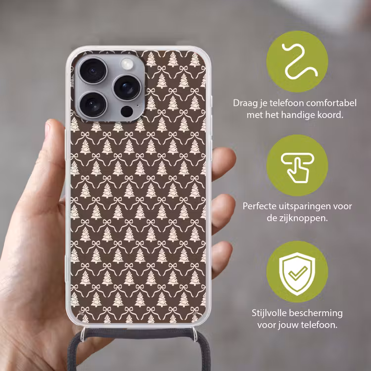 Telefoonhoesje met koord - Strik - Taupe - Wit - Kerst — 4