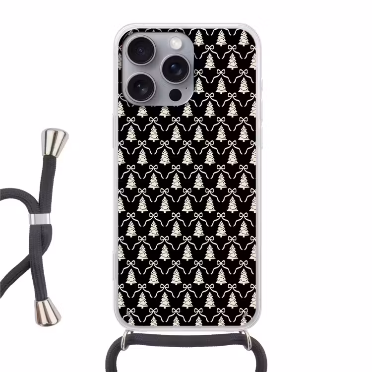 Telefoonhoesje met koord - Strik - Wit - Zwart - Kerst — 1
