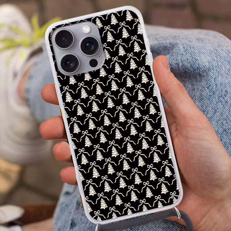 Telefoonhoesje met koord - Strik - Wit - Zwart - Kerst — 2