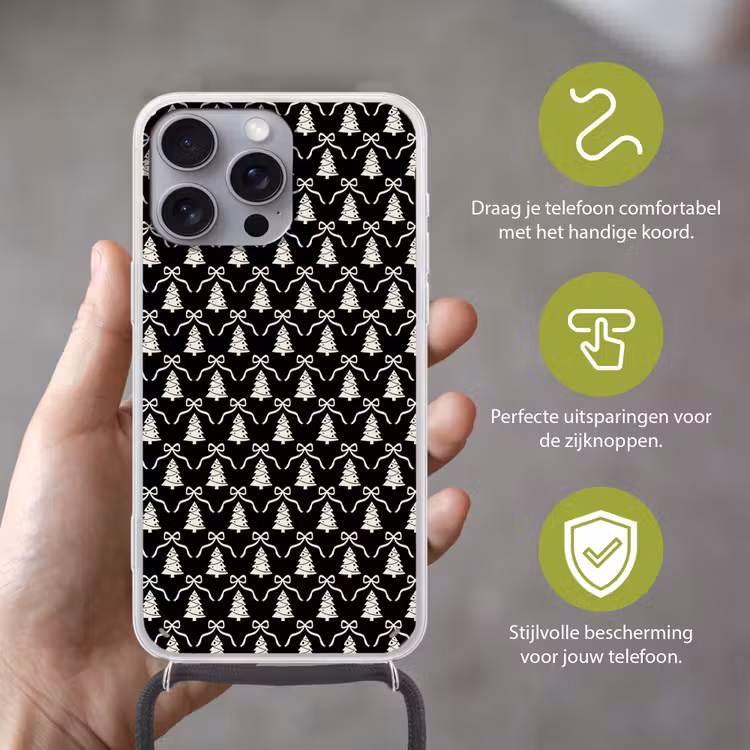 Telefoonhoesje met koord - Strik - Wit - Zwart - Kerst — 4
