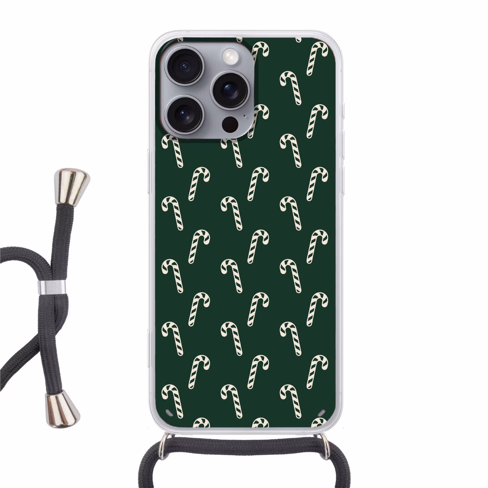 Telefoonhoesje met koord - Kerst - Groen - Wit - Zuurstok — 1