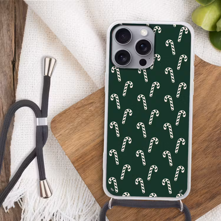 Telefoonhoesje met koord - Kerst - Groen - Wit - Zuurstok — 3