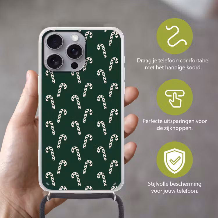 Telefoonhoesje met koord - Kerst - Groen - Wit - Zuurstok — 4
