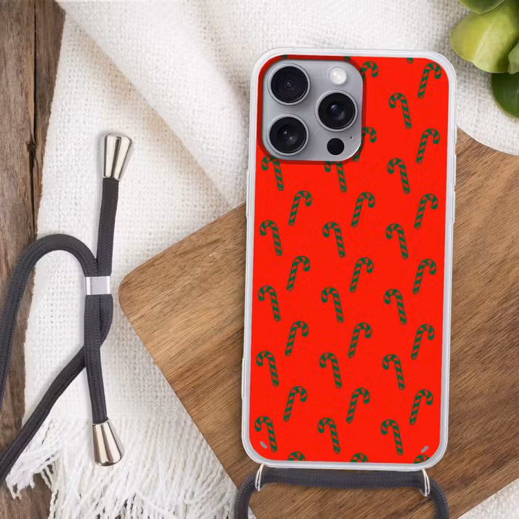Telefoonhoesje met koord - Kerst - Rood - Groen - Zuurstok — 3