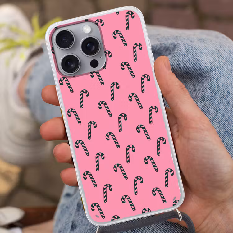 Telefoonhoesje met koord - Kerst - Roze - Groen - Zuurstok — 2