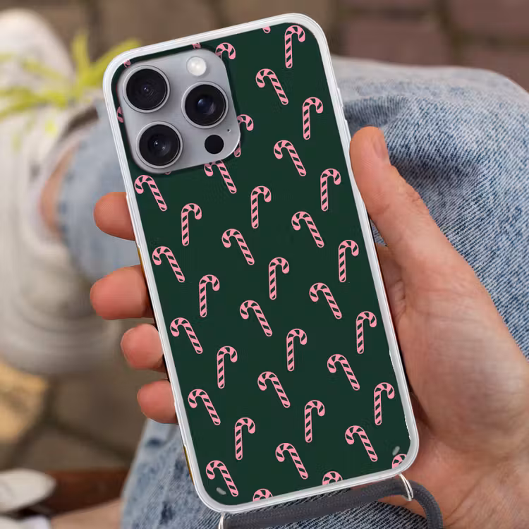 Telefoonhoesje met koord - Kerst - Roze - Groen - Zuurstok — 2