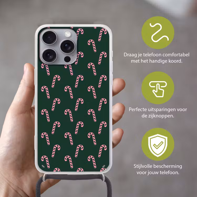 Telefoonhoesje met koord - Kerst - Roze - Groen - Zuurstok — 4