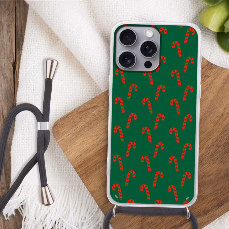 Telefoonhoesje met koord - Kerst - Groen - Rood - Zuurstok — 3